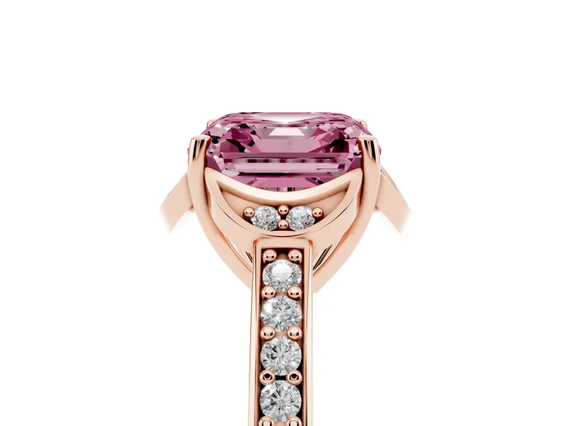 Asscher Cut Floral Pavé Engagement Ring Setting for a Fancy Pink Lab-Grown Diamond | Rose Gold