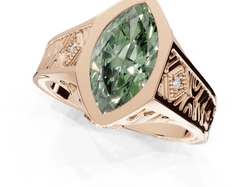 Marquise Vintage Bezel Engagement Ring Setting for a Fancy Green Lab-Grown Diamond | Engraved Band | Rose Gold