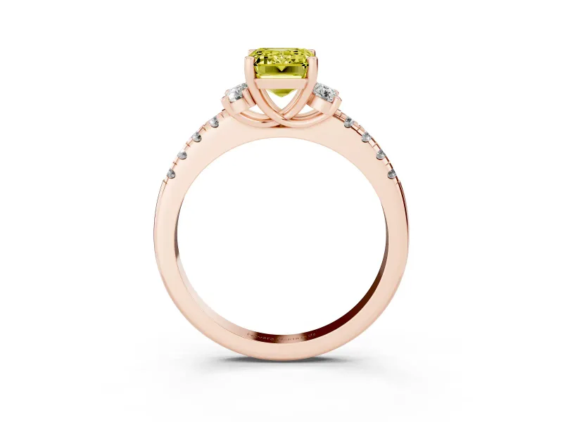 Emerald Cut Side Stone Engagement Ring Setting for a Fancy Yellow Lab-Grown Diamond | Pave Band | Rose Gold