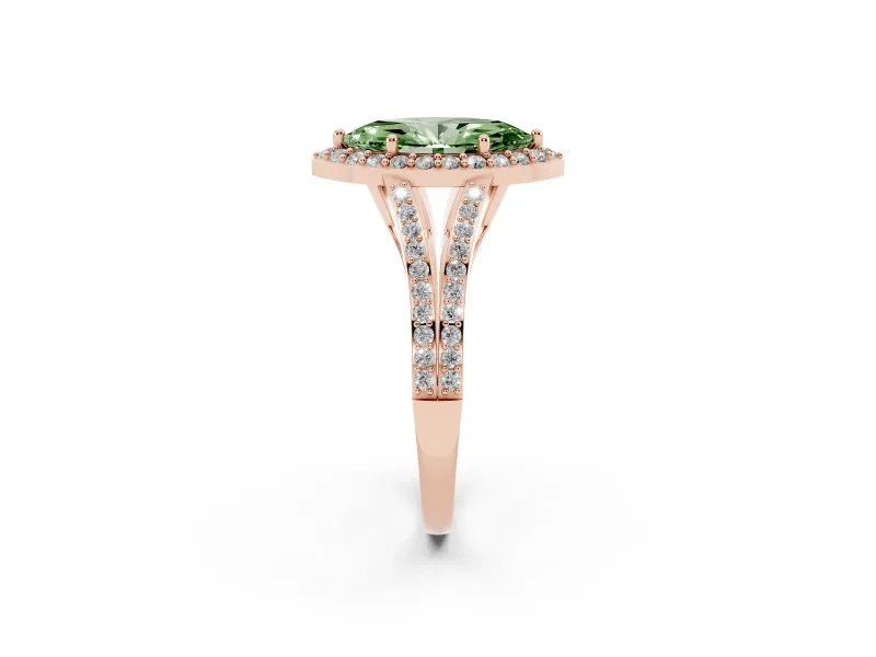 Marquise Split Shank Halo Engagement Ring Setting for a Fancy Green Lab-Grown Diamond | Rose Gold