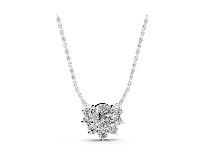 Round Lab-Grown Diamond Fan Cluster Pendant Necklace | Open Top | White Gold