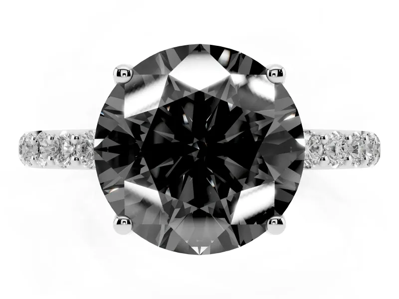 Round Pavé Solitaire Engagement Ring Setting for a Black Center | Slim Band | Sterling Silver