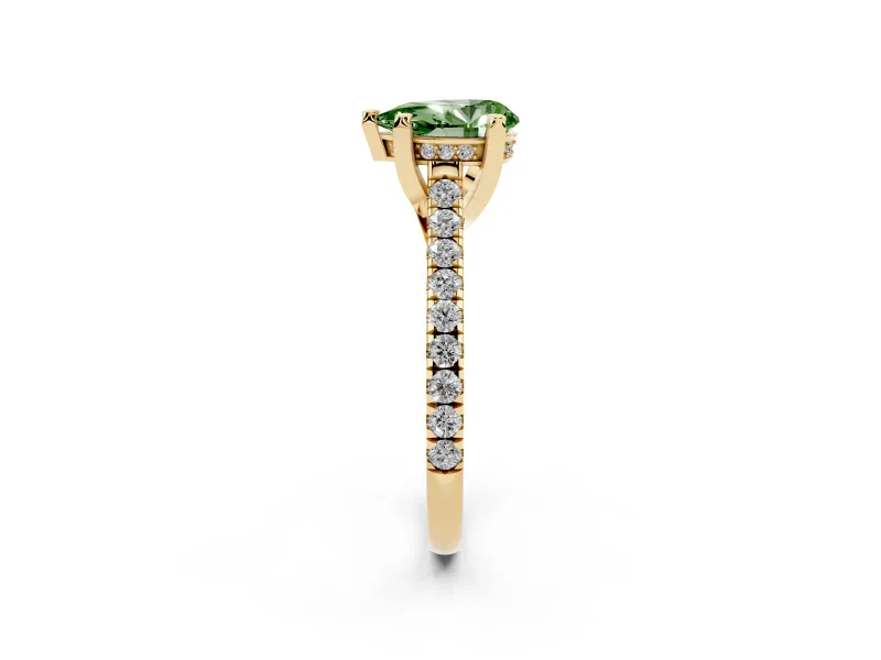 Pear-Shaped Hidden Halo Pave Engagement Ring Setting for a Fancy Green Lab-Grown Diamond | Claw Prongs | Yellow Gold