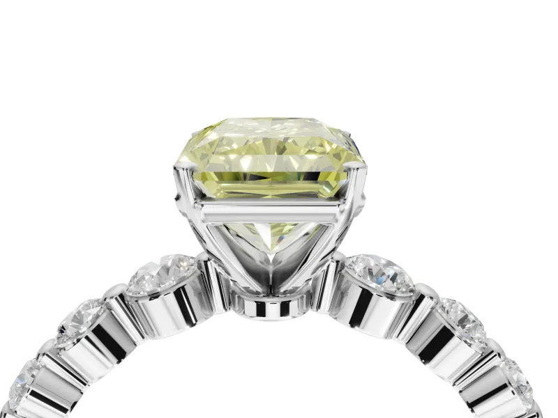 Radiant Cut Graduated Side Stone Engagement Ring Setting for a Fancy Yellow Lab-Grown Diamond | White Gold