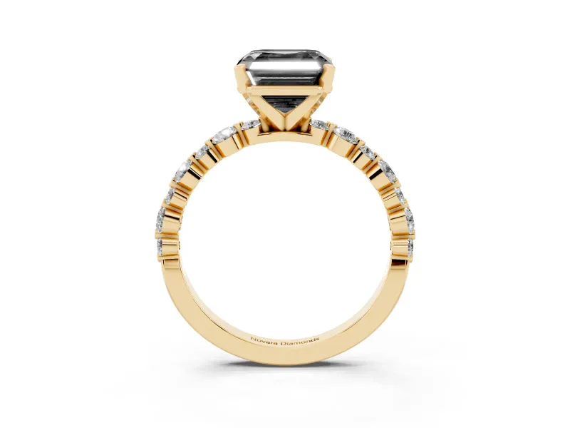Asscher Cut Pavé Engagement Ring Setting for a Black Center | Alternating Accents | Yellow Gold