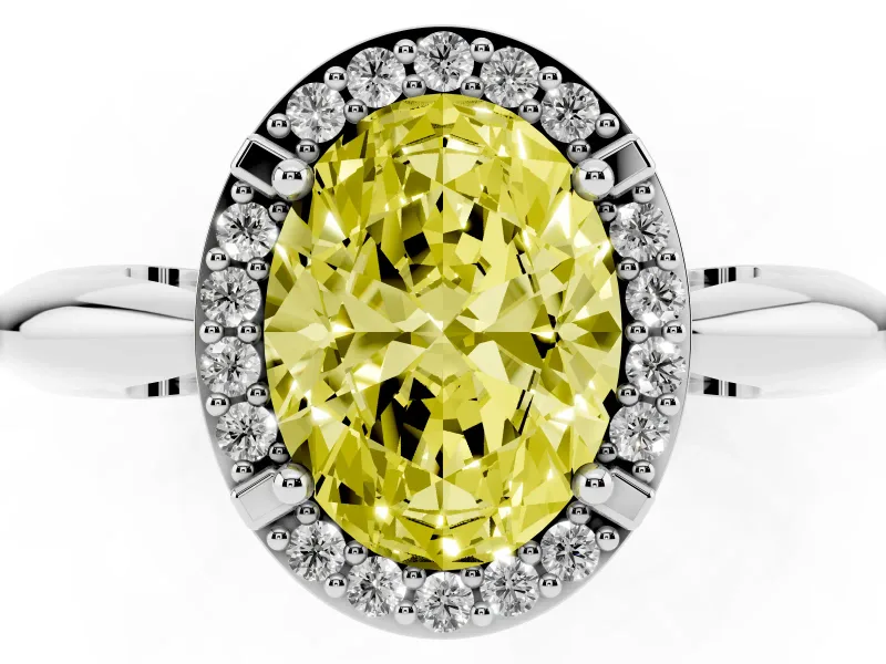 Oval Halo Engagement Ring Setting for a Fancy Yellow Lab-Grown Diamond | Plain Band | Platinum