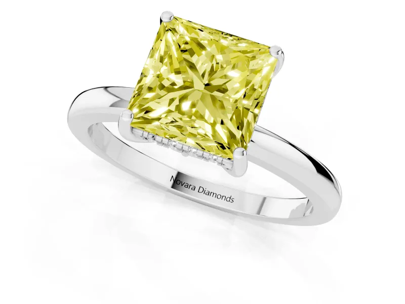 Princess Cut Engagement Ring Setting for a Fancy Yellow Lab-Grown Diamond | Hidden Halo | Platinum
