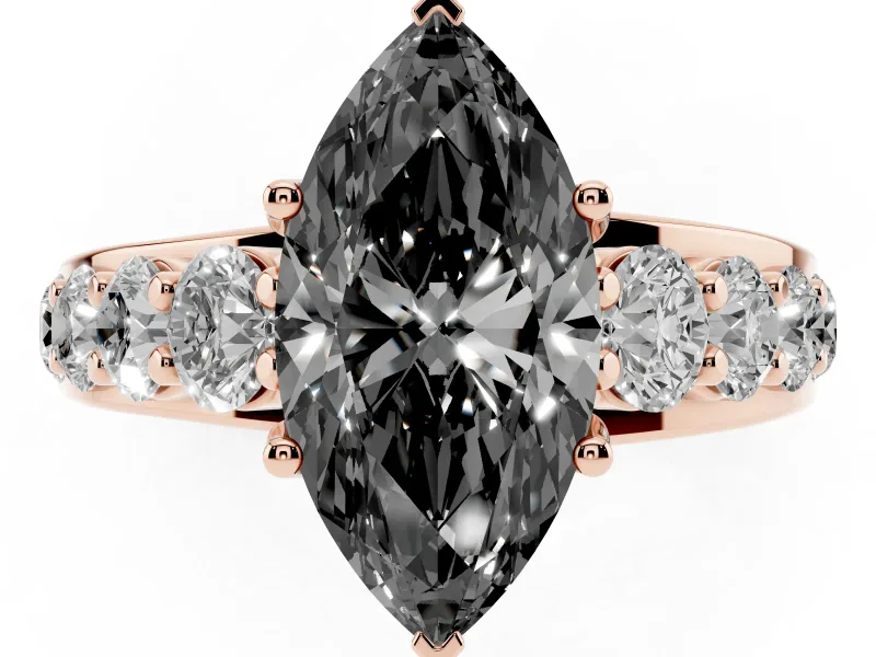 Marquise Graduated Engagement Ring Setting for a Black Center | Rose Gold