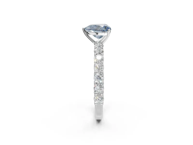 Heart-Shaped Shared Prong Engagement Ring Setting for a Fancy Blue Lab-Grown Diamond | Platinum