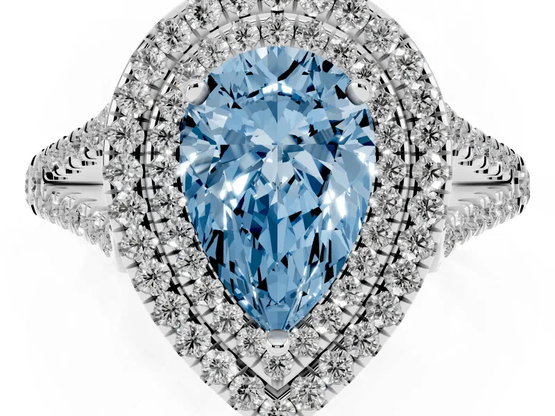 Pear-Shaped Halo Engagement Ring Setting for a Fancy Blue Lab-Grown Diamond | White Gold - Design NV-24799
