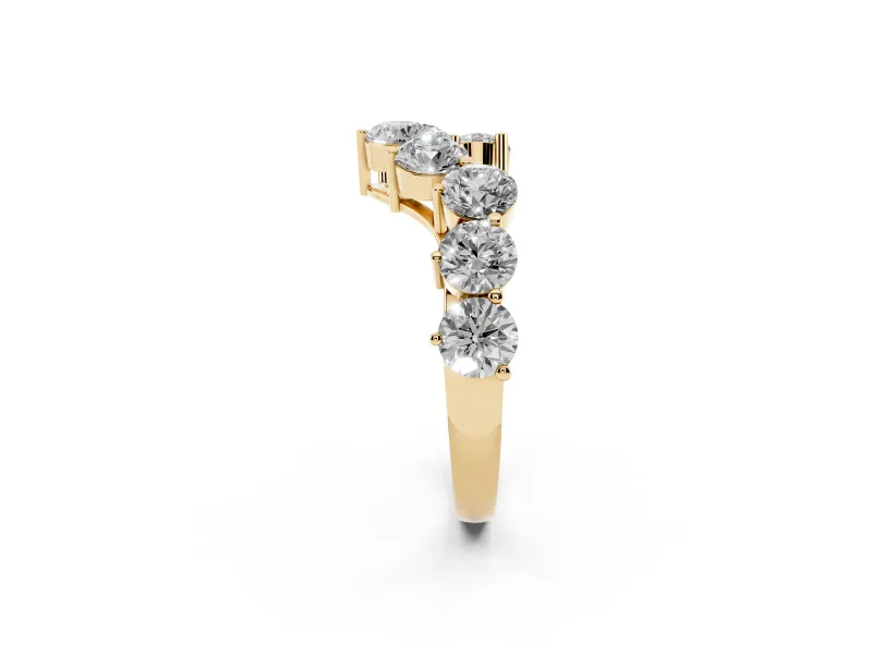 Round Diamond Curved Cluster Band Set in Yellow gold with Split Shank and Prong Setting