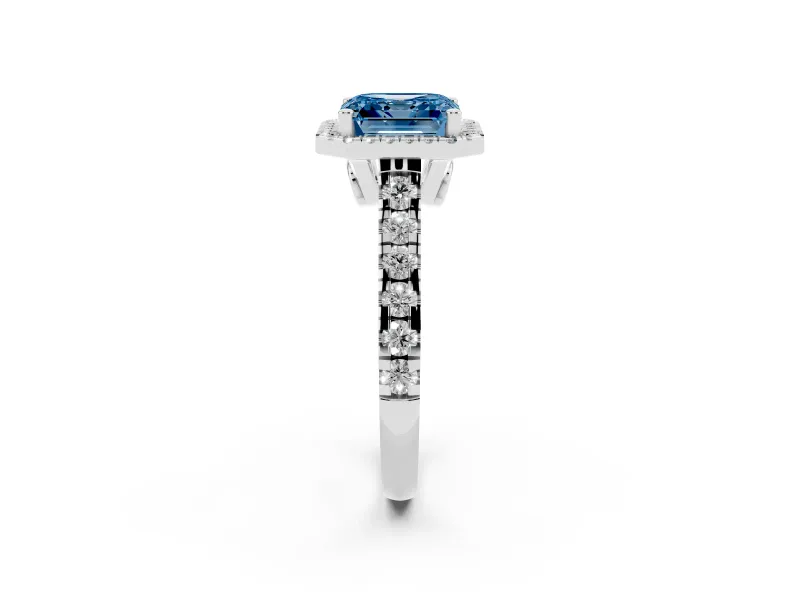 Asscher Cut Halo Engagement Ring Setting for a Fancy Blue Lab-Grown Diamond | Shared Prong Shoulders | Sterling Silver