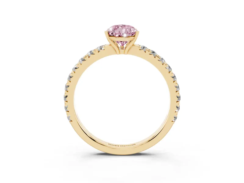 Pear-Shaped Pave Solitaire Engagement Ring Setting for a Fancy Pink Lab-Grown Diamond | Shared Prong Band | Yellow Gold