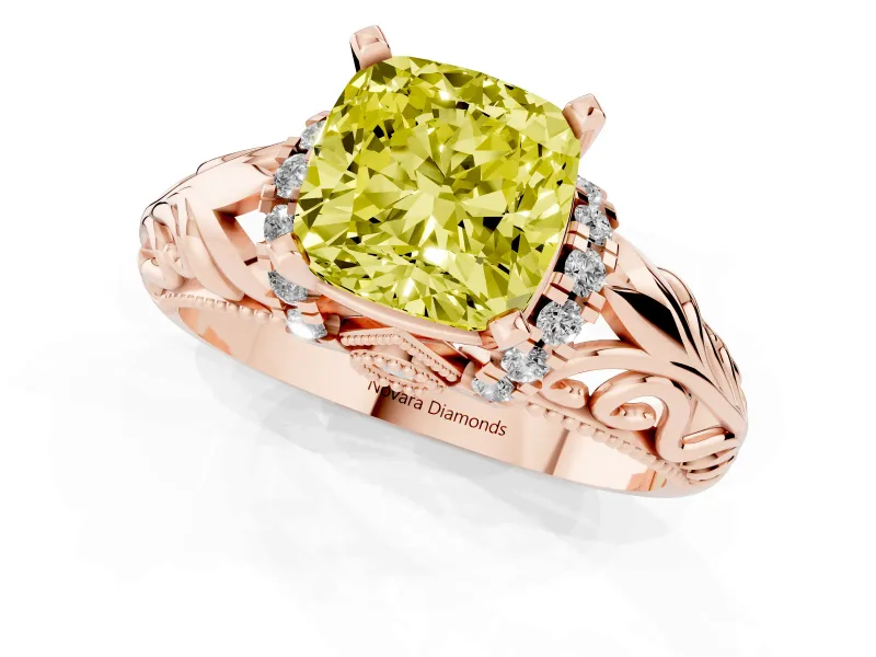 Cushion Cut Filigree Engagement Ring Setting for a Fancy Yellow Lab-Grown Diamond | Rose Gold