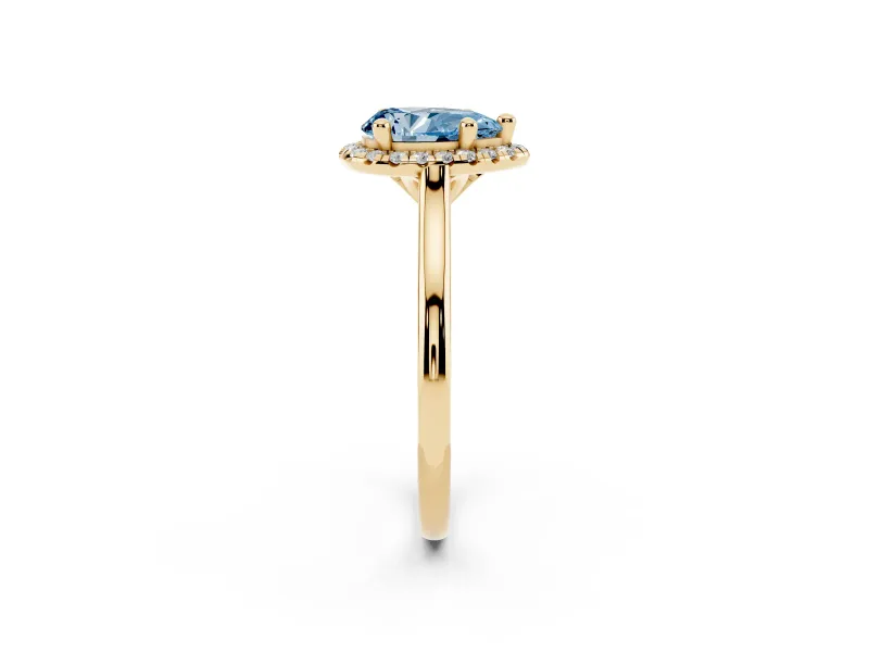 Pear-Shaped Halo Engagement Ring Setting for a Fancy Blue Lab-Grown Diamond | Plain Polished Band | Yellow Gold