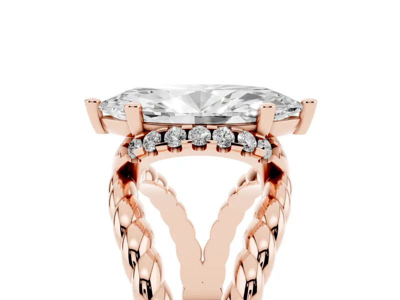Marquise Rope Split Shank Engagement Ring Setting | Accented Head | Rose Gold