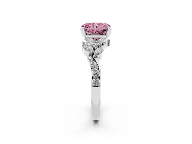 Radiant Cut Floral Engagement Ring Setting for a Fancy Pink Lab-Grown Diamond | Platinum