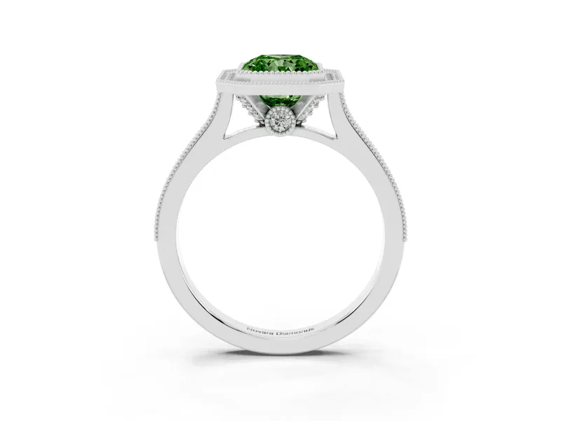 Radiant Cut Halo Engagement Ring Setting for a Fancy Green Lab-Grown Diamond | Sterling Silver - Design NV-24721