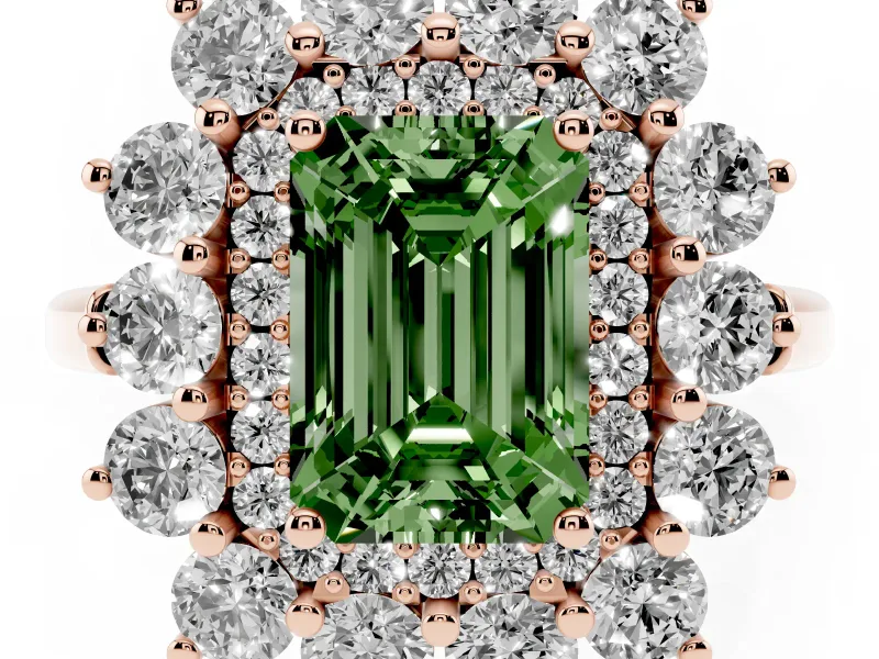 Emerald Cut Floral Double Halo Engagement Ring Setting for a Fancy Green Lab-Grown Diamond | Plain Band | Rose Gold