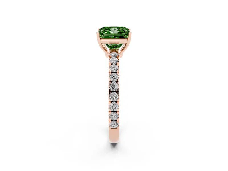 Princess Cut Pave Engagement Ring Setting for a Fancy Green Lab-Grown Diamond | Shared Prong Band | Rose Gold