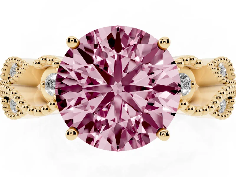 Round Vintage Engagement Ring Setting for a Fancy Pink Lab-Grown Diamond | Yellow Gold