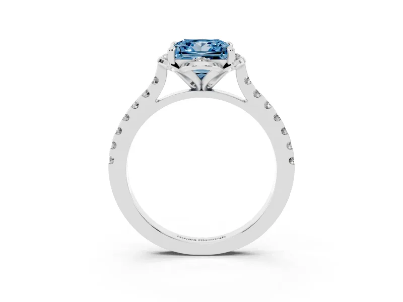 Princess Cut Floral Petal Engagement Ring Setting for a Fancy Blue Lab-Grown Diamond | Petal Accents | Sterling Silver