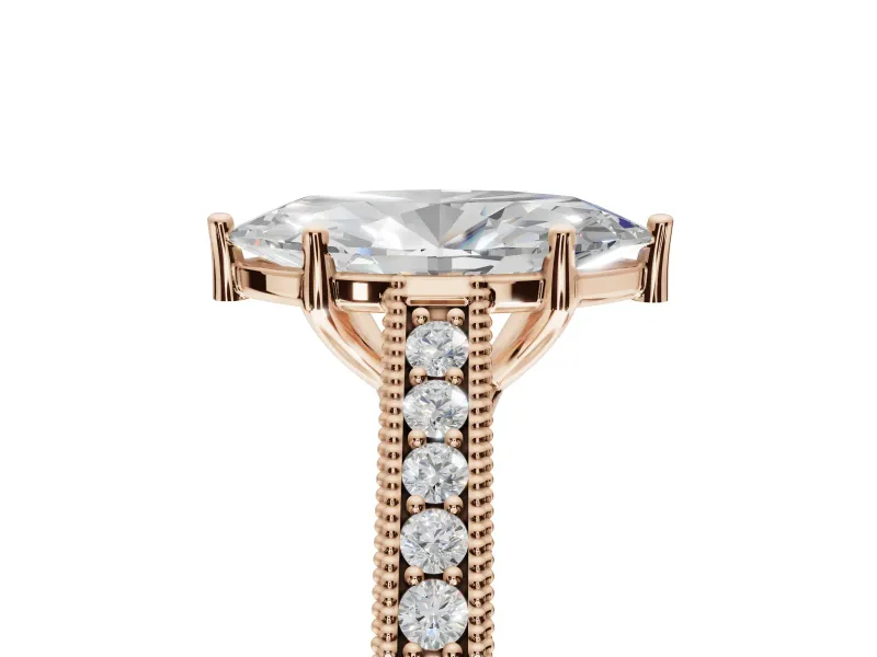 Marquise Vintage Engraved Pavé Engagement Ring Setting | Milgrain Edges | Rose Gold