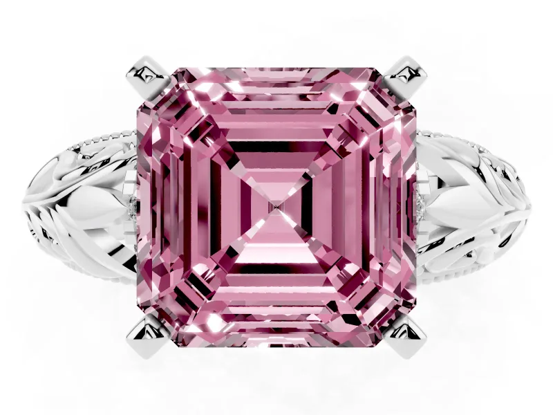 Asscher Cut Filigree Engagement Ring Setting for a Fancy Pink Lab-Grown Diamond | Sterling Silver