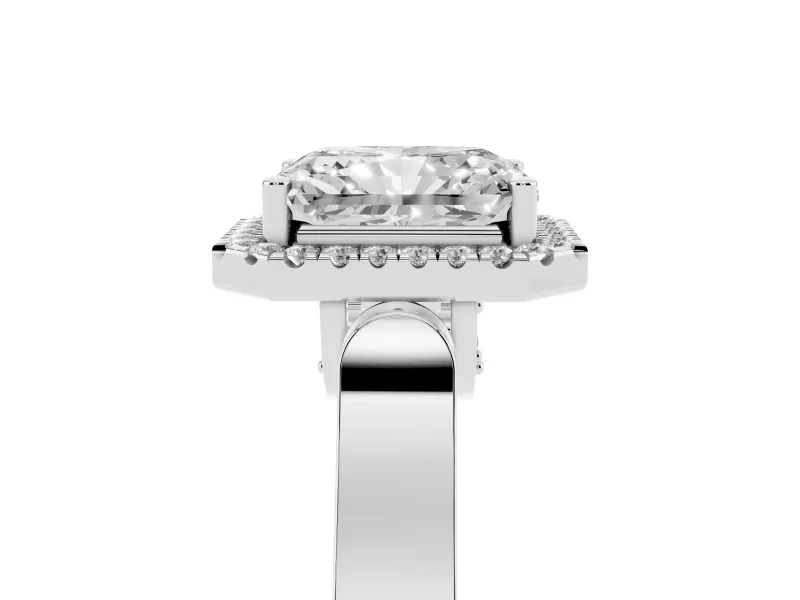 Radiant Cut Halo Engagement Ring Setting | Pavé Panel Shoulders | White Gold