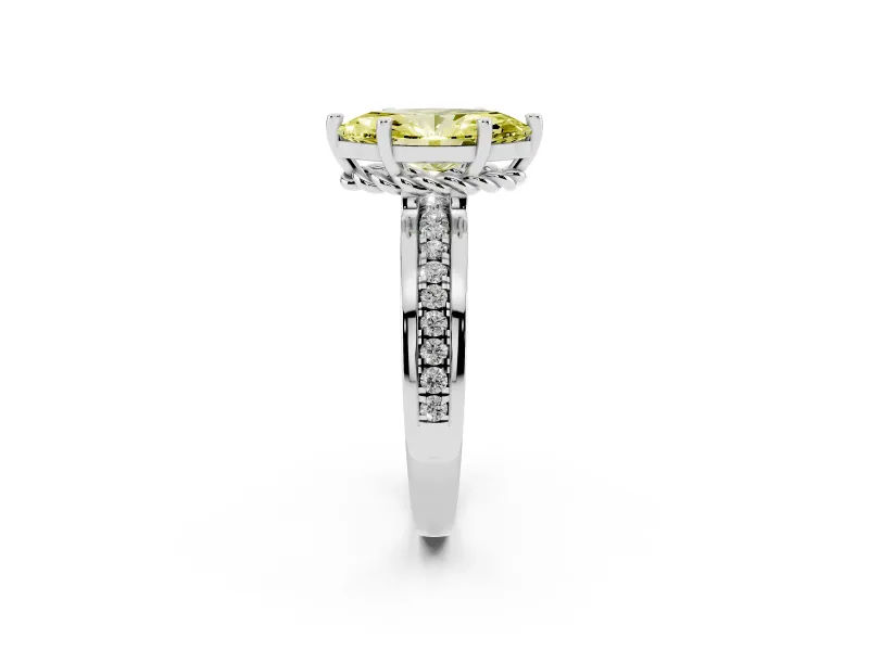 Marquise Channel Set Engagement Ring Setting for a Fancy Yellow Lab-Grown Diamond | Rope Collar | White Gold