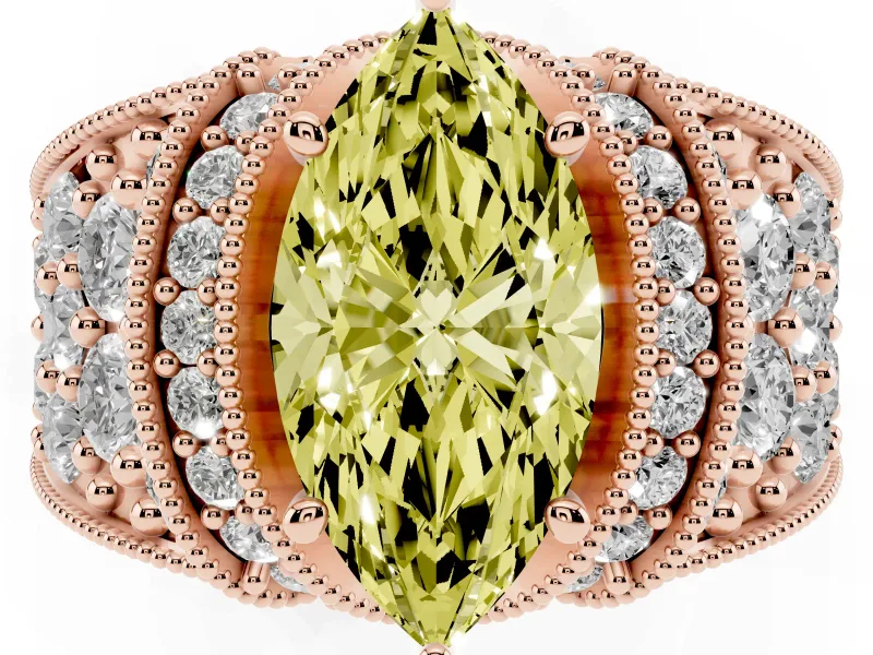 Marquise Vintage Pave Engagement Ring Setting for a Fancy Yellow Lab-Grown Diamond | Milgrain Edges | Rose Gold