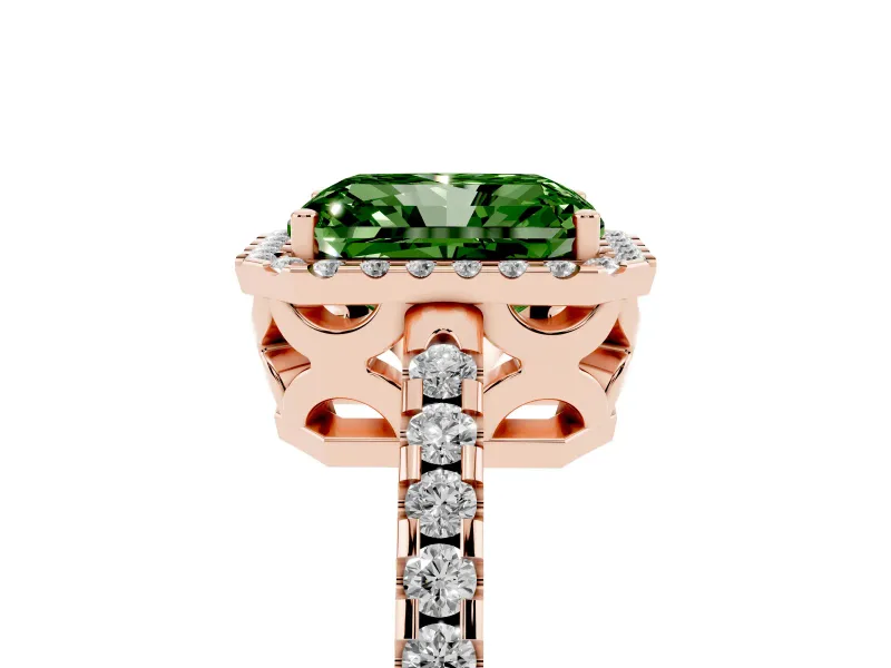 Radiant Cut Pave Halo Engagement Ring Setting for a Fancy Green Lab-Grown Diamond | Rose Gold