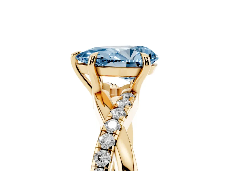Pear-Shaped Crossover Engagement Ring Setting for a Fancy Blue Lab-Grown Diamond | Yellow Gold