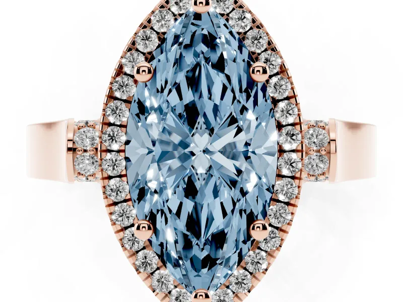 Marquise Halo Engagement Ring Setting for a Fancy Blue Lab-Grown Diamond | Pavé Panel Shoulders | Rose Gold
