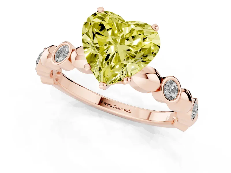 Heart-Shaped Station Engagement Ring Setting for a Fancy Yellow Lab-Grown Diamond | Rose Gold