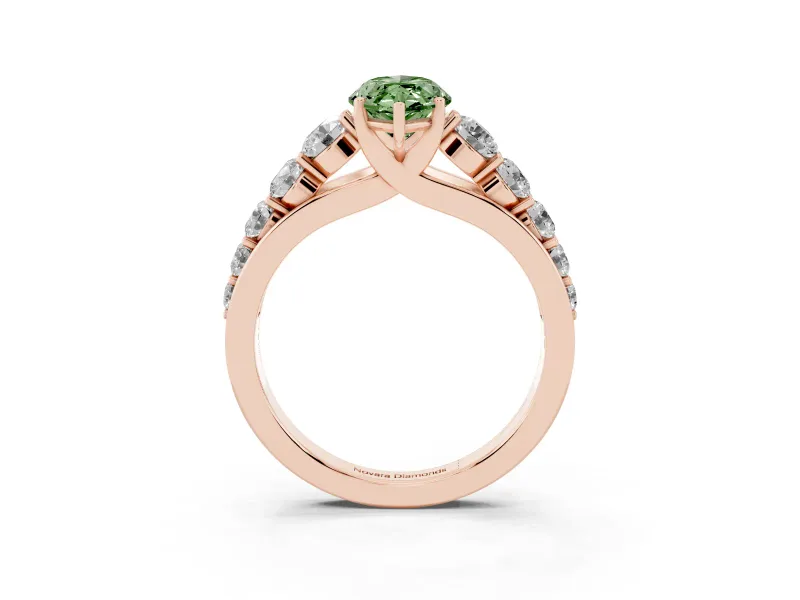 Marquise Graduated Side Stone Engagement Ring Setting for a Fancy Green Lab-Grown Diamond | Flat Top Band | Rose Gold