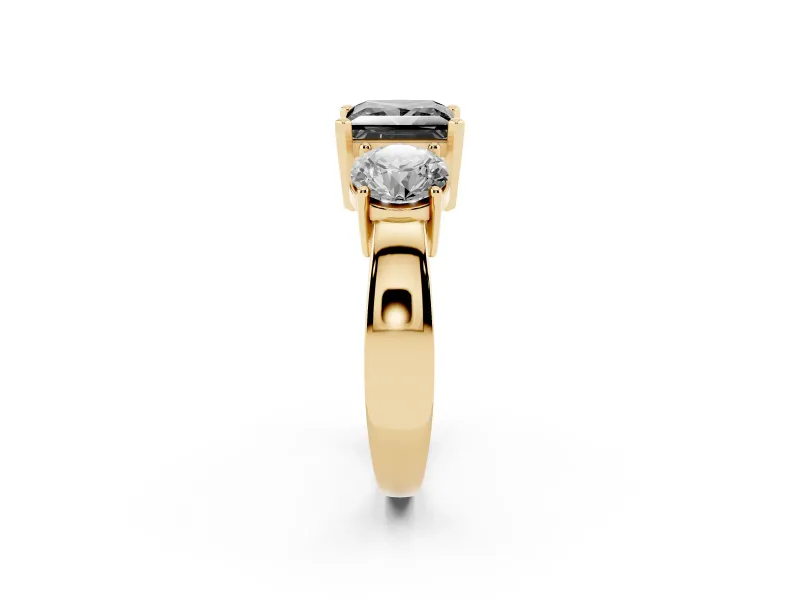 Princess Cut Three Stone Engagement Ring Setting for a Black Center | Wide Plain Band | Yellow Gold