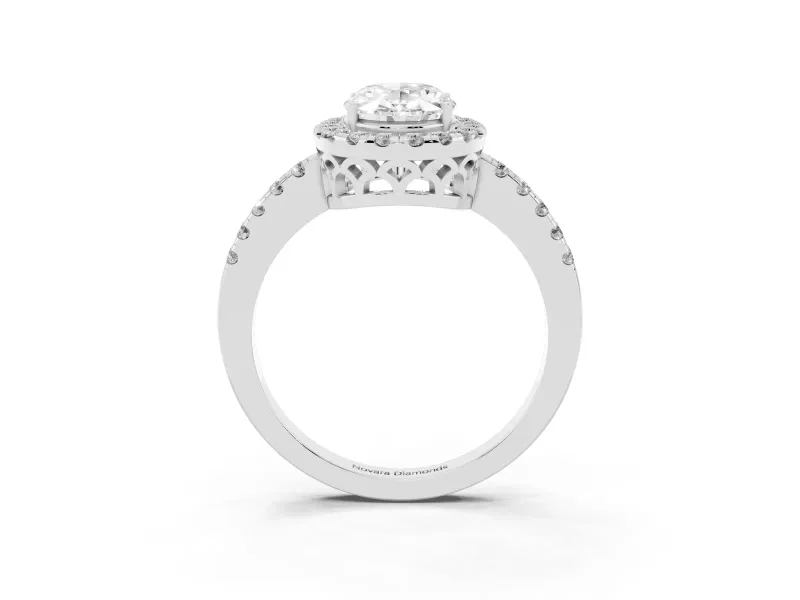 Oval Halo Engagement Ring Setting | Shared Prong Pavé Band | Platinum