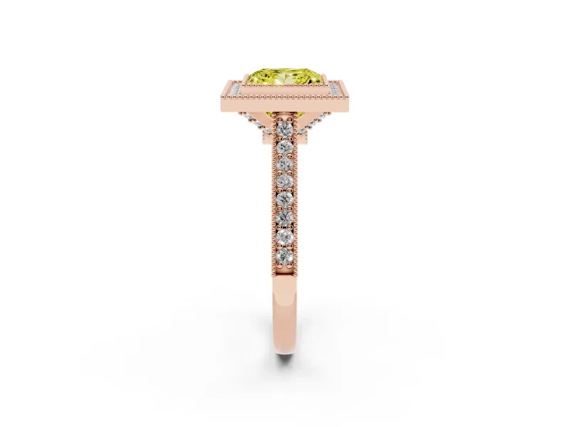 Princess Cut Vintage Milgrain Halo Engagement Ring Setting for a Fancy Yellow Lab-Grown Diamond | Bezel Head | Rose Gold