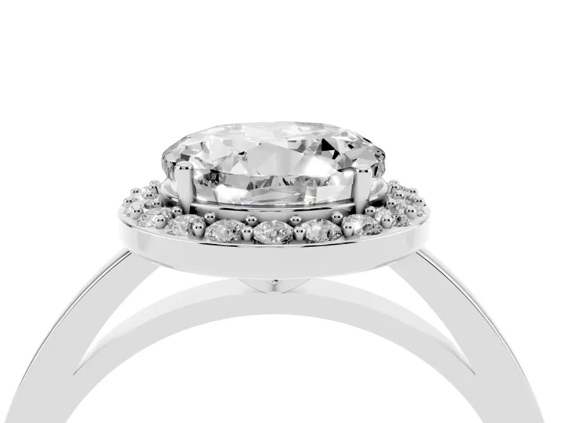 Round Cut Diamond Halo Ring Set in Silver with Solitaire Band and Prong Setting