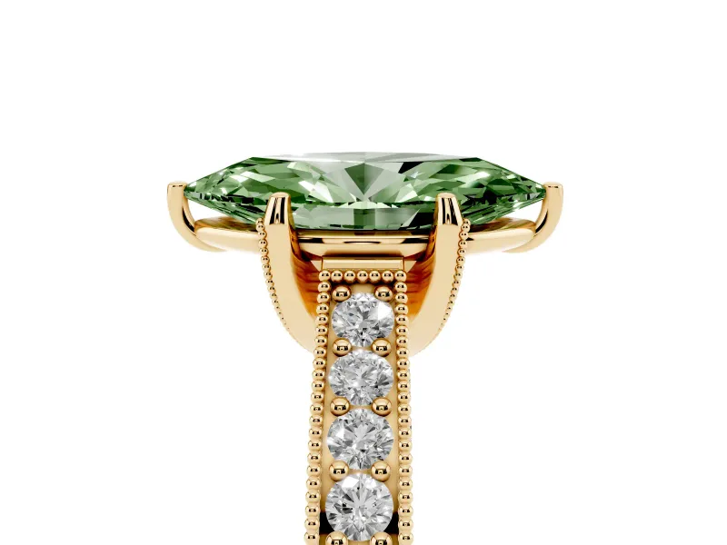 Marquise Hidden Halo Engagement Ring Setting for a Fancy Green Lab-Grown Diamond | Milgrain Pave | Yellow Gold