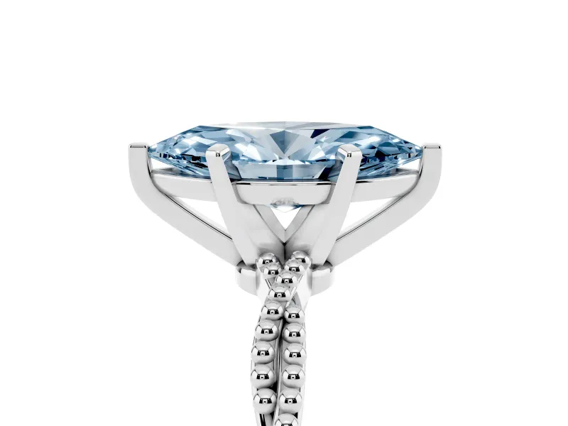 Fancy Blue Marquise Cut Diamond Solitaire Ring Set in Platinum with Twisted Band and Bead Prong Setting