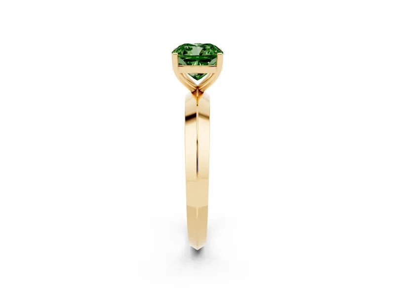 Fancy Green Cushion Cut Diamond Solitaire Engagement Ring Set in Yellow gold with Flat Band and Prong Setting