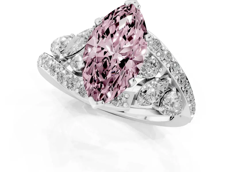 Fancy Pink Marquise Cut Diamond Halo Ring Set in Silver with Marquise and Pavé Band in Prong Setting