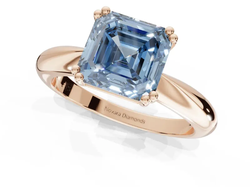 Princess Cut Tapered Solitaire Engagement Ring Setting for a Fancy Blue Lab-Grown Diamond | Rose Gold