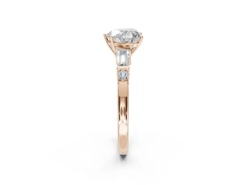 Heart-Shaped Tapered Baguette Engagement Ring Setting | Bar Set Sides | Rose Gold
