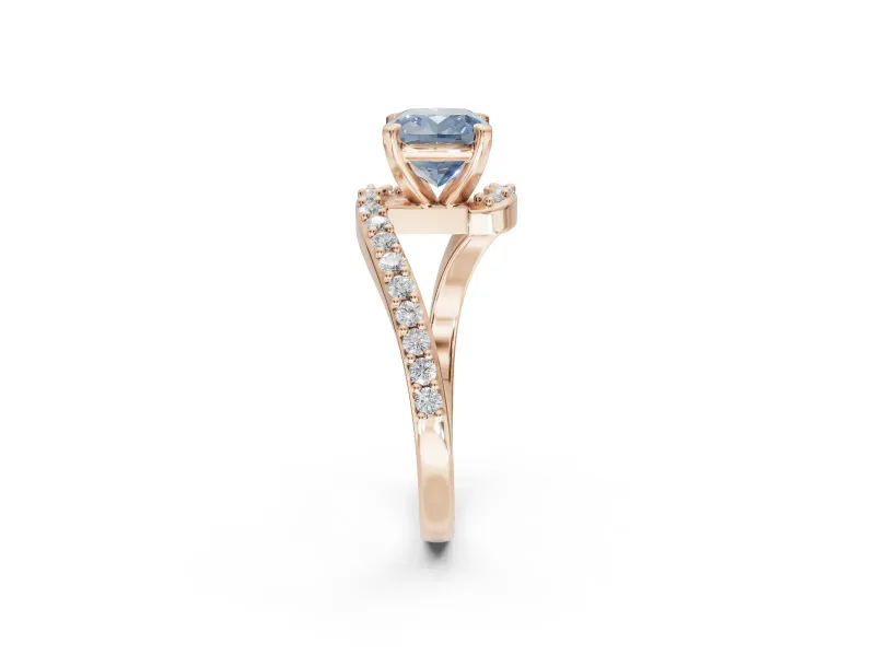 Cushion Cut Bypass Pavé Engagement Ring Setting for a Fancy Blue Lab-Grown Diamond | Rose Gold