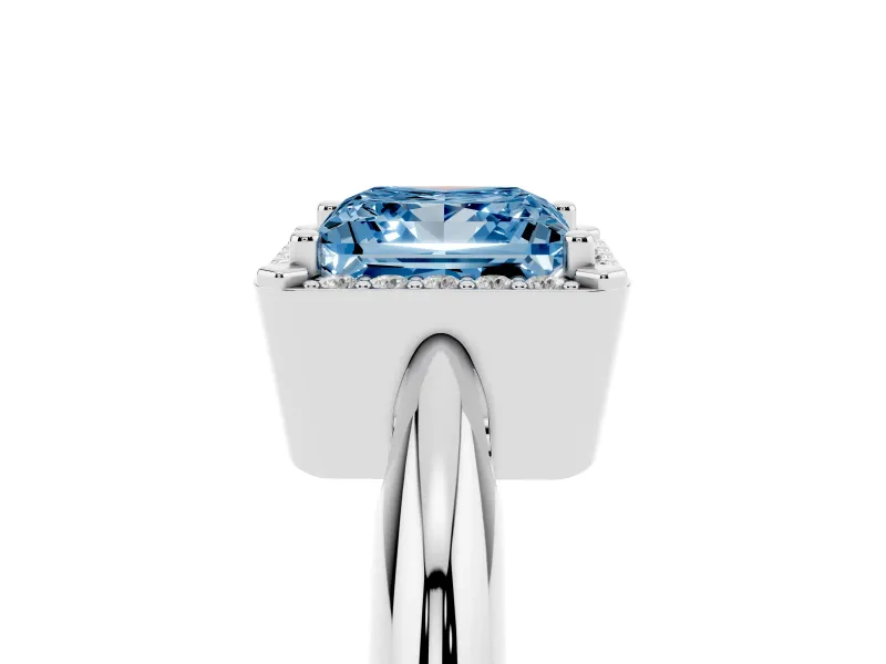 Princess Cut Halo Engagement Ring Setting for a Fancy Blue Lab-Grown Diamond | Plain Tapered Band | Sterling Silver