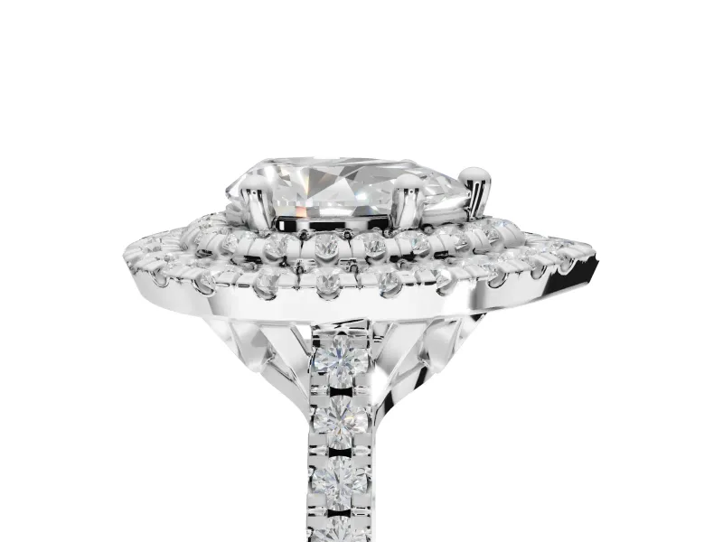 Pear-Shaped Double Halo Engagement Ring Setting | Pave Shoulders | White Gold