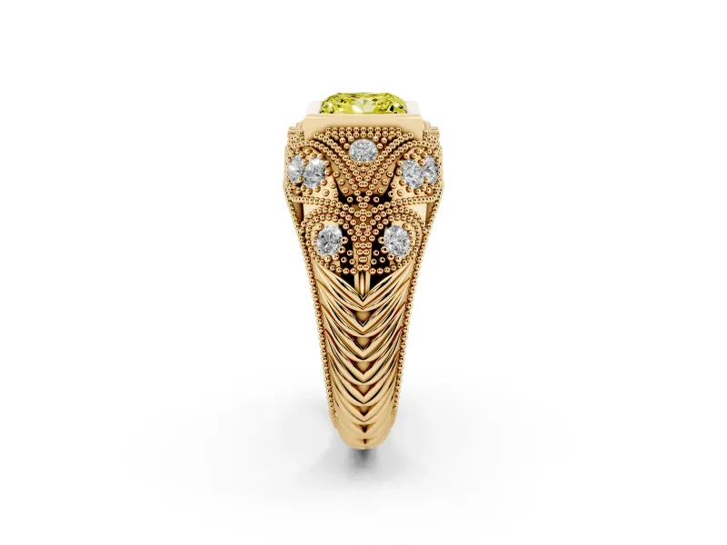 Princess Cut Vintage Bezel Engagement Ring Setting for a Fancy Yellow Lab-Grown Diamond | Milgrain Band | Yellow Gold